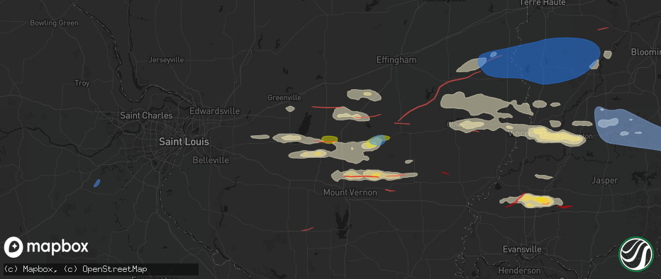 Hail map in Odin, IL on June 21, 2026
