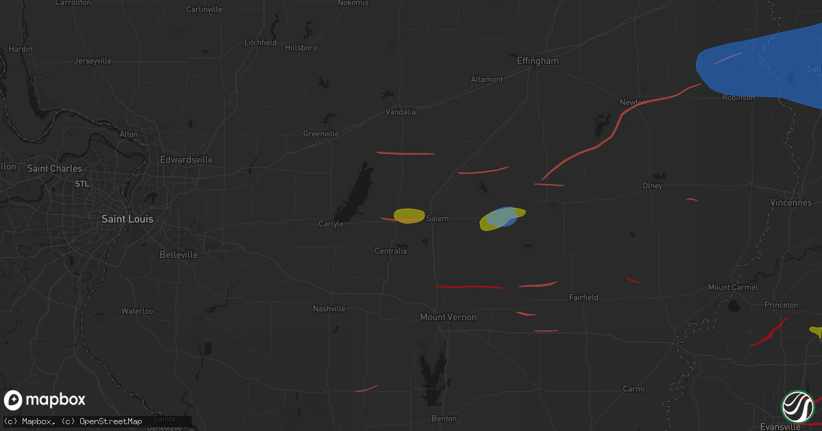 Hail map in Odin, IL on June 21, 2026