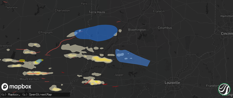 Hail map in Odon, IN on June 21, 2026