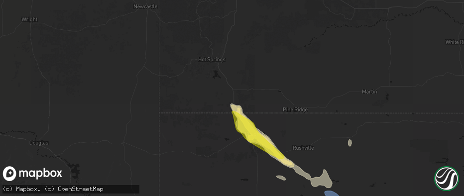 Hail map in Oelrichs, SD on June 21, 2026