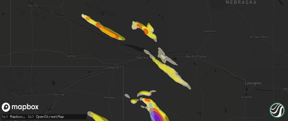 Hail map in Ogallala, NE on June 21, 2026