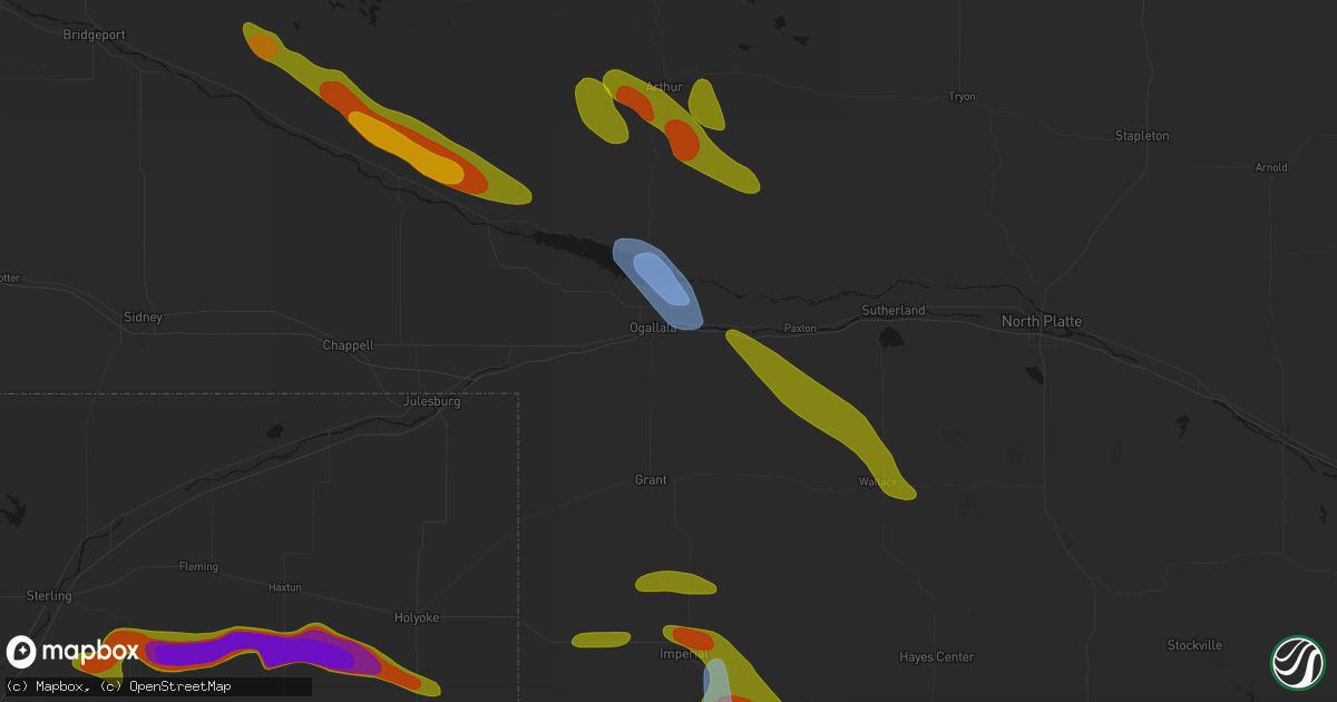 Hail map in Ogallala, NE on June 21, 2026