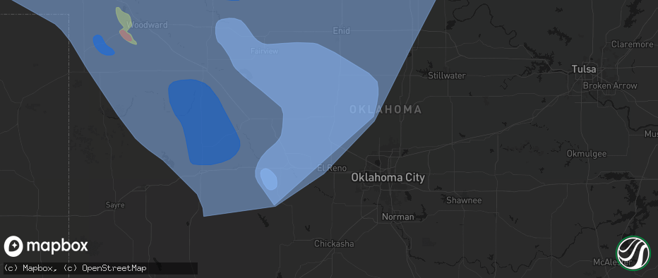 Hail map in Okarche, OK on June 21, 2026