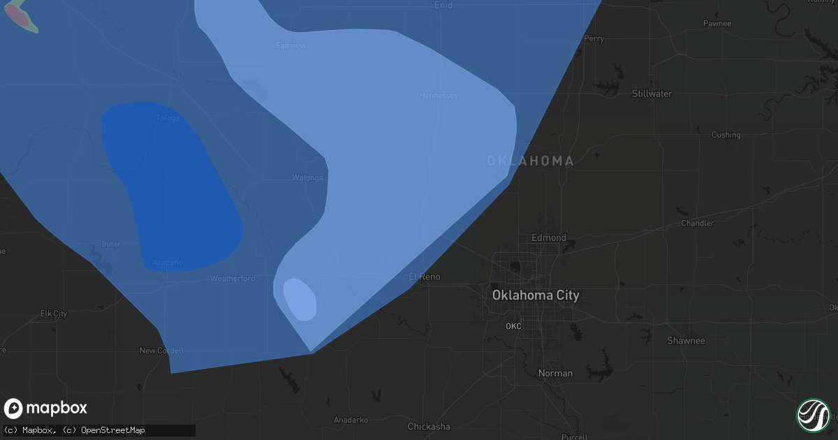 Hail map in Okarche, OK on June 21, 2026