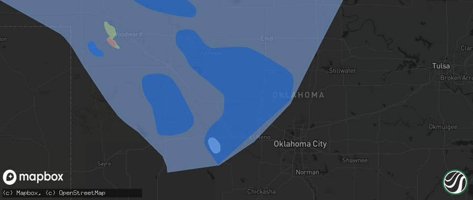 Hail map in Omega, OK on June 21, 2026
