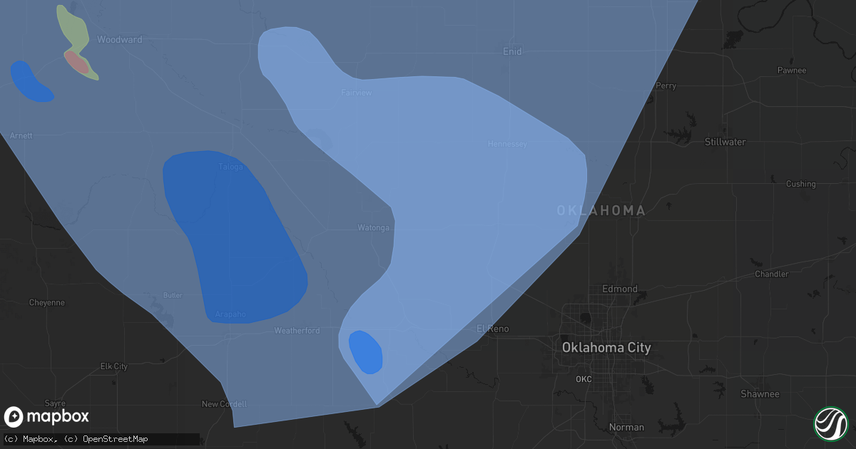 Hail map in Omega, OK on June 21, 2026