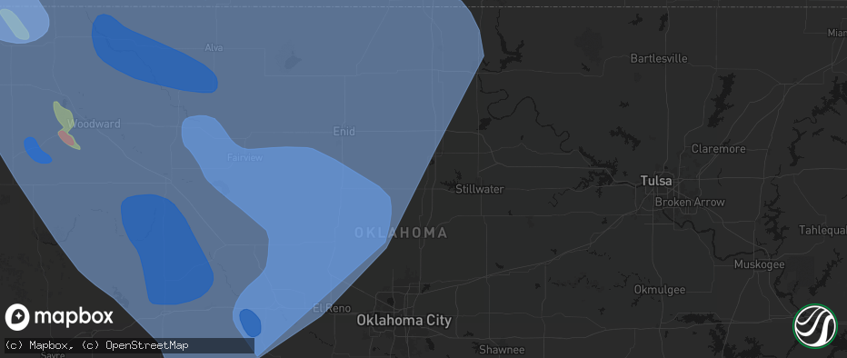 Hail map in Orlando, OK on June 21, 2026