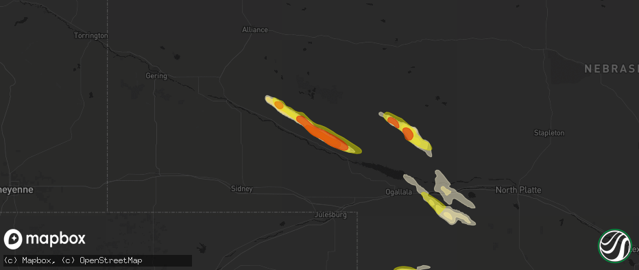 Hail map in Oshkosh, NE on June 21, 2026