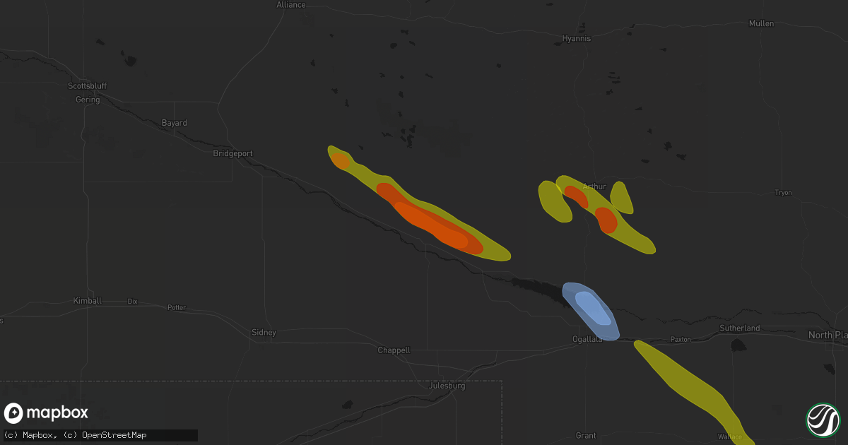Hail map in Oshkosh, NE on June 21, 2026