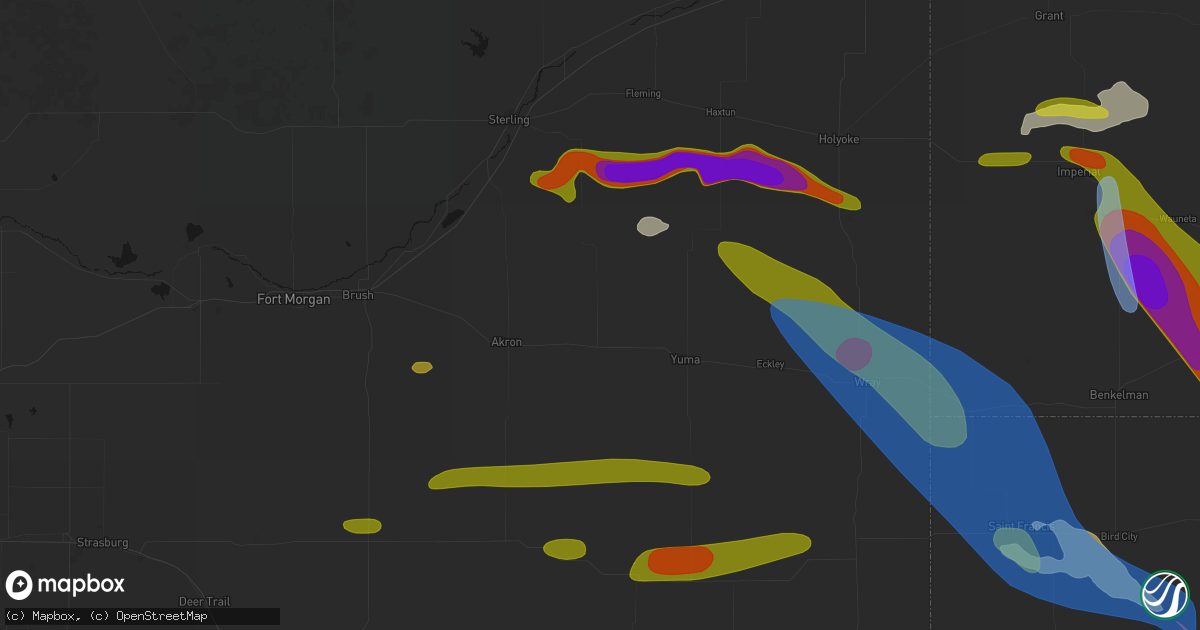 Hail map in Otis, CO on June 21, 2026