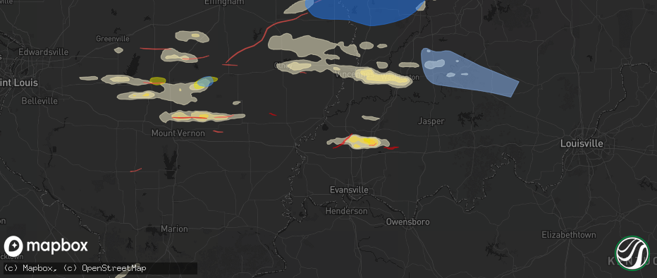 Hail map in Owensville, IN on June 21, 2026