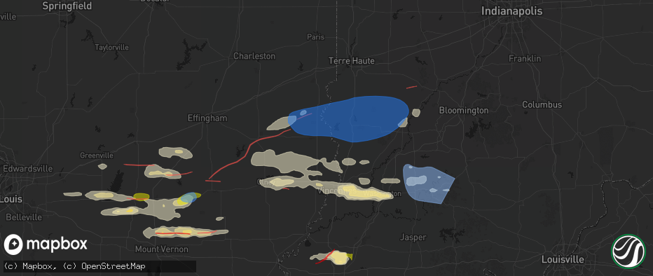 Hail map in Palestine, IL on June 21, 2026