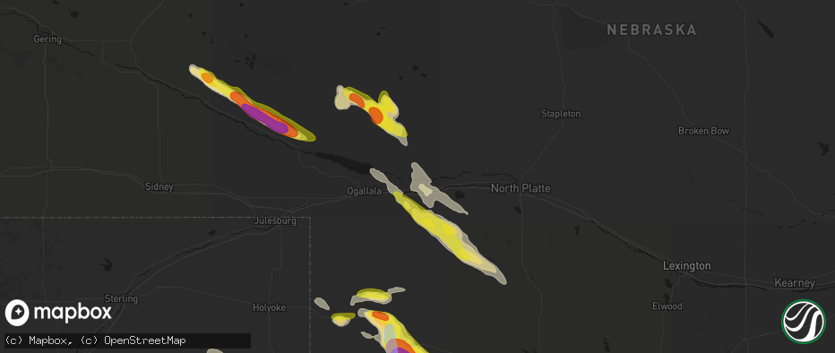 Hail map in Paxton, NE on June 21, 2026