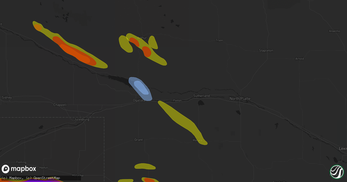 Hail map in Paxton, NE on June 21, 2026