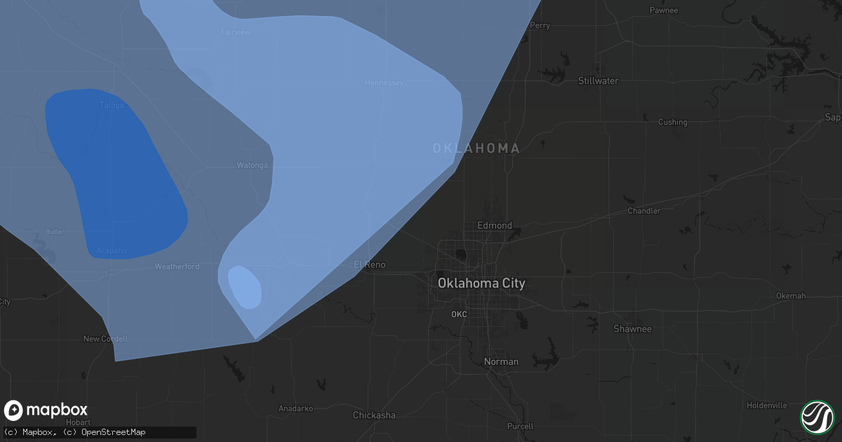 Hail map in Piedmont, OK on June 21, 2026