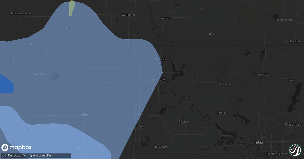 Hail map in Ponca City, OK on June 21, 2026