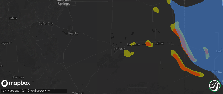 Hail map in Rocky Ford, CO on June 21, 2026