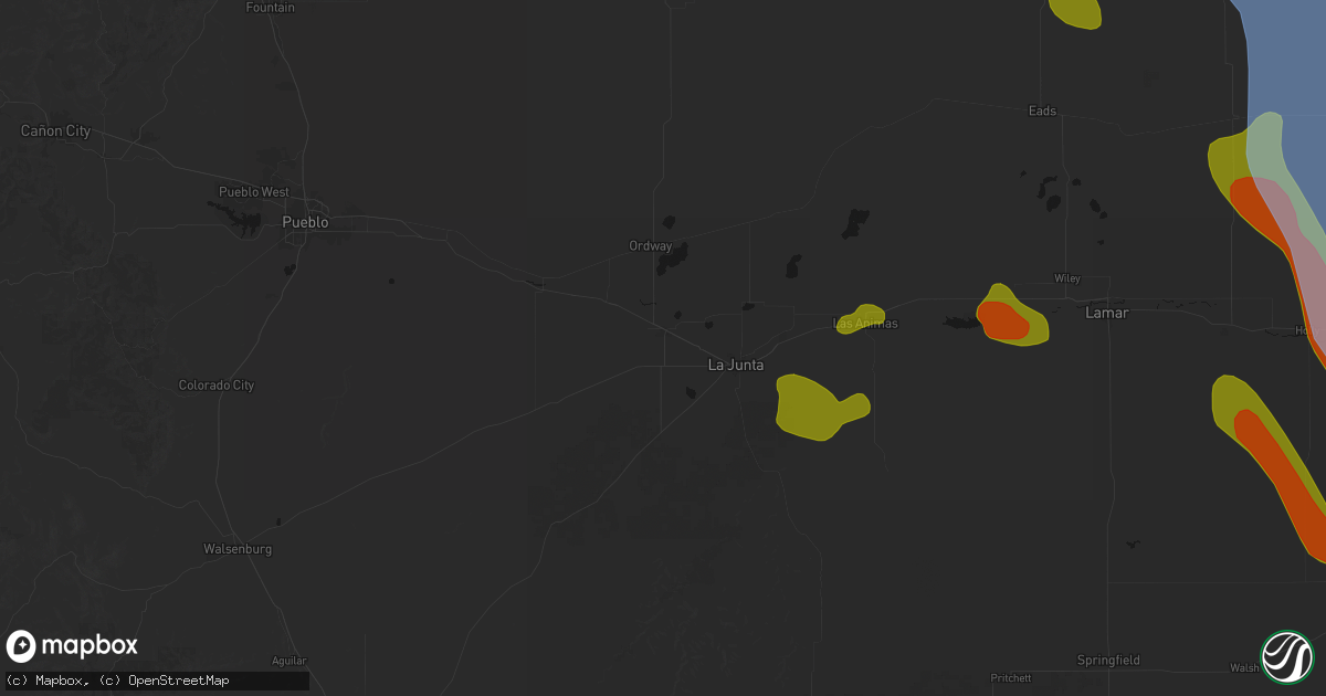 Hail map in Rocky Ford, CO on June 21, 2026