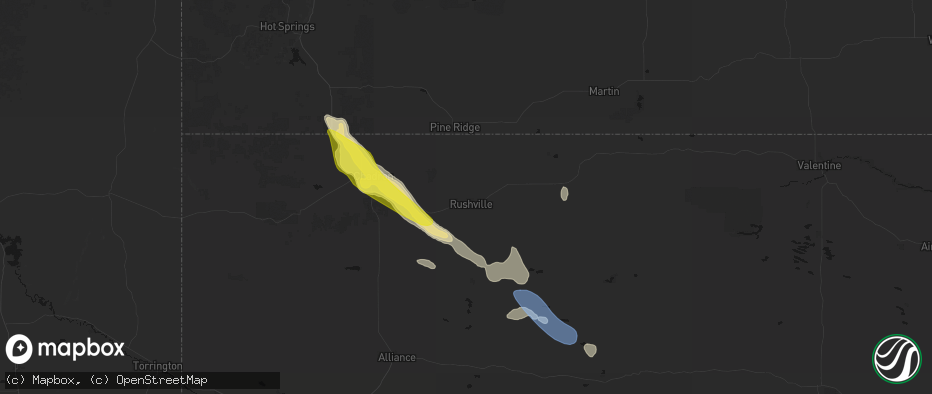 Hail map in Rushville, NE on June 21, 2026