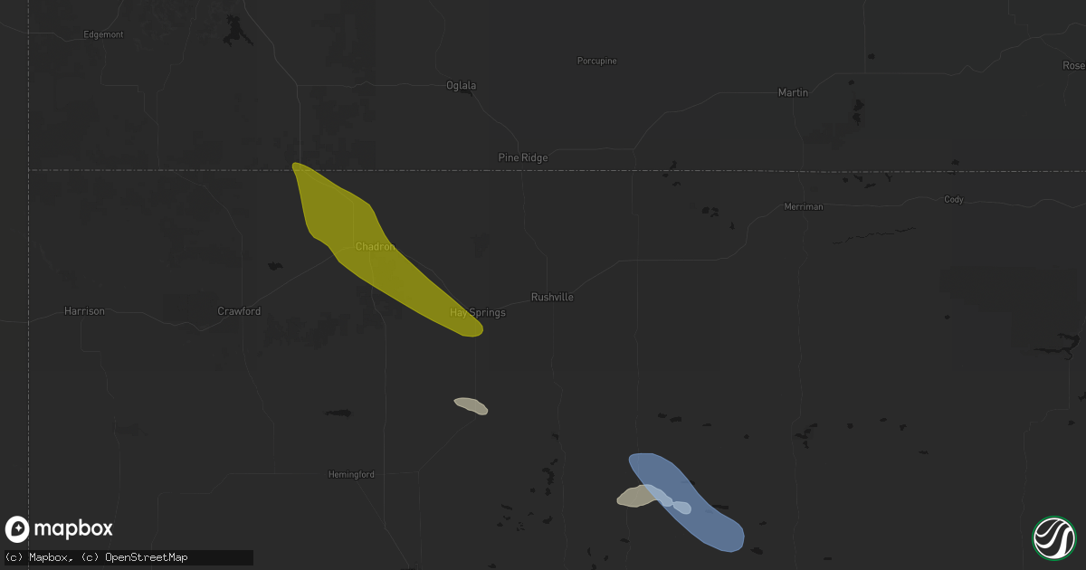Hail map in Rushville, NE on June 21, 2026