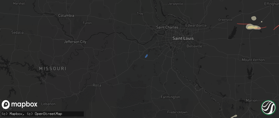 Hail map in Saint Clair, MO on June 21, 2026