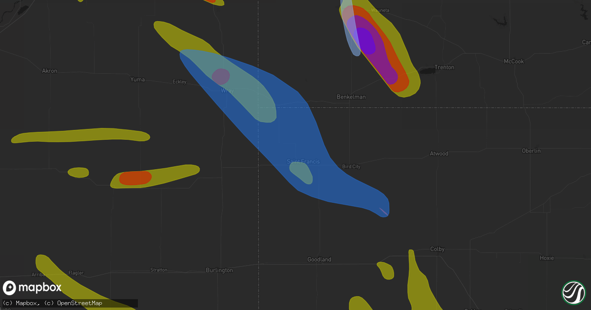Hail map in Saint Francis, KS on June 21, 2026