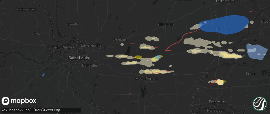 Hail map in Sandoval, IL on June 21, 2026