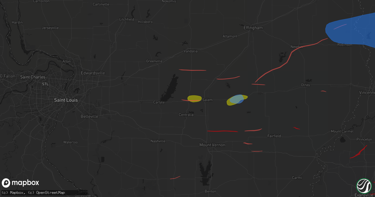Hail map in Sandoval, IL on June 21, 2026