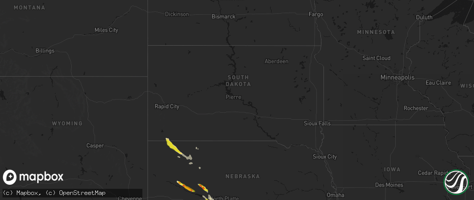Hail map in South Dakota on June 21, 2026