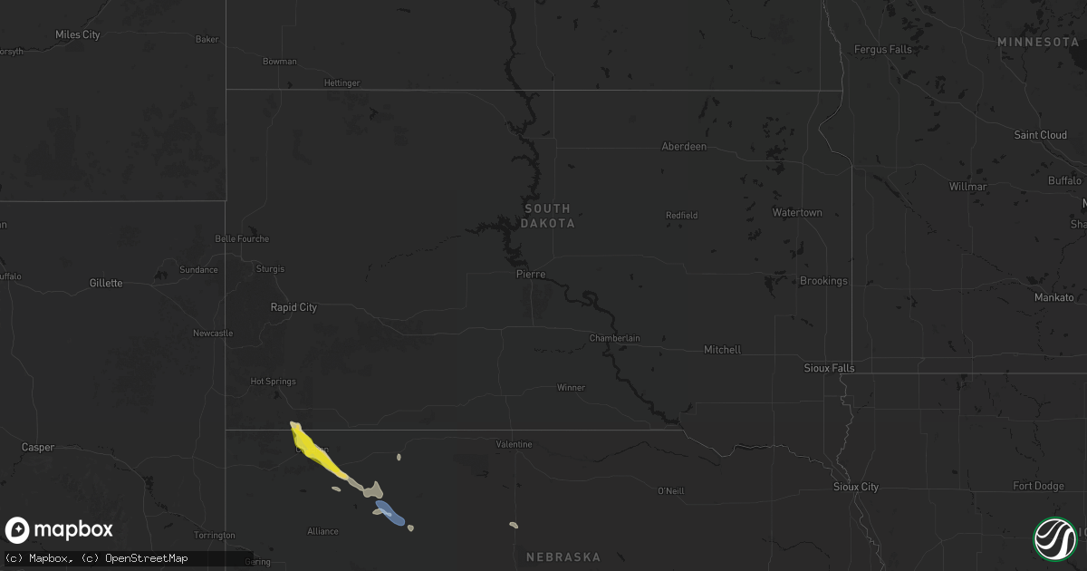 Hail map in South Dakota on June 21, 2026