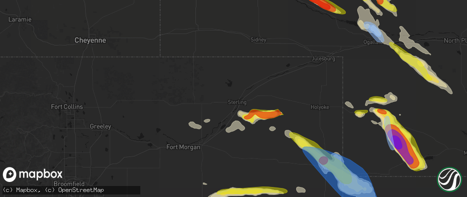 Hail map in Sterling, CO on June 21, 2026