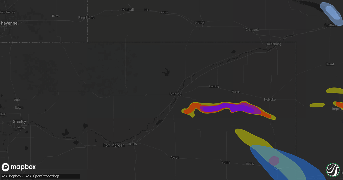 Hail map in Sterling, CO on June 21, 2026
