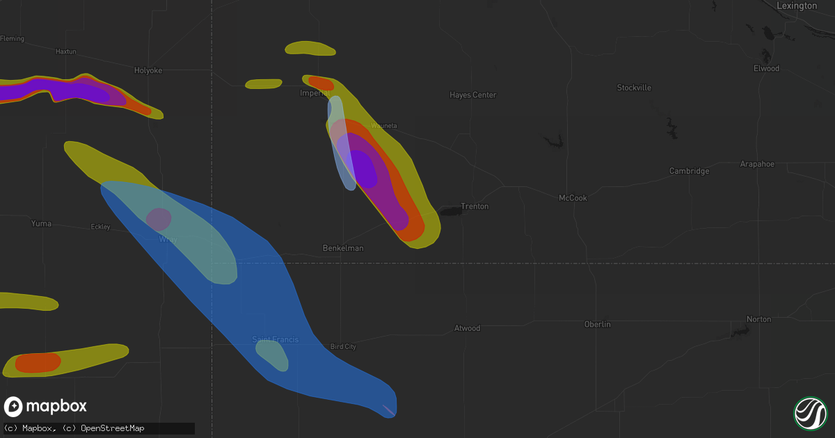 Hail map in Stratton, NE on June 21, 2026