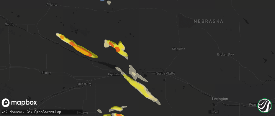 Hail map in Sutherland, NE on June 21, 2026