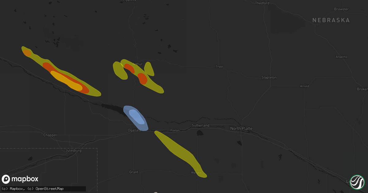 Hail map in Sutherland, NE on June 21, 2026