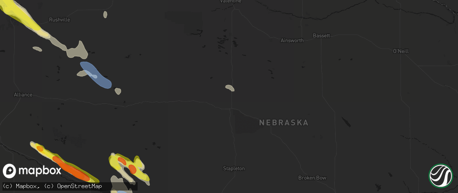 Hail map in Thedford, NE on June 21, 2026