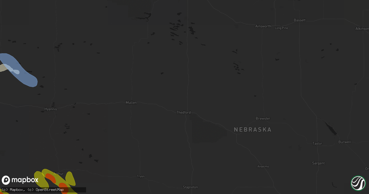 Hail map in Thedford, NE on June 21, 2026