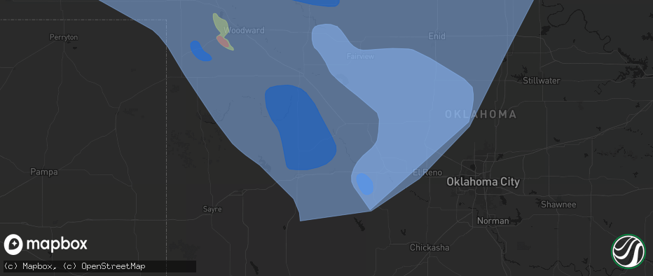 Hail map in Thomas, OK on June 21, 2026