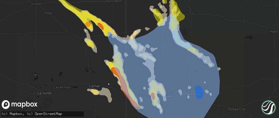 Hail map in Tribune, KS on June 21, 2026