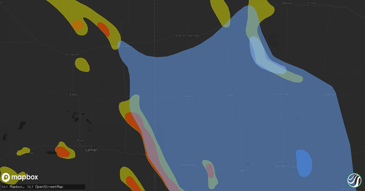 Hail map in Tribune, KS on June 21, 2026