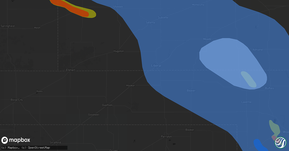 Hail map in Tyrone, OK on June 21, 2026