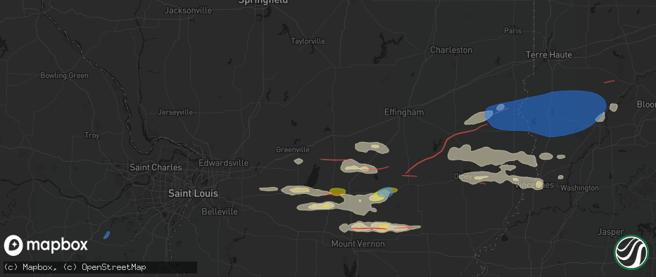 Hail map in Vandalia, IL on June 21, 2026