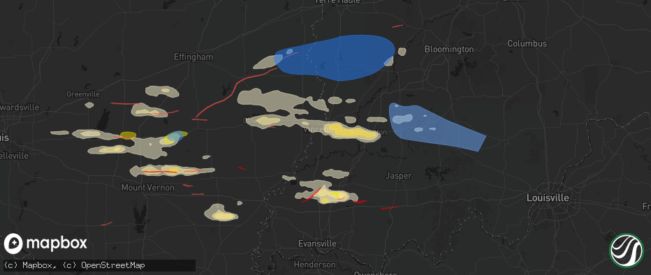Hail map in Vincennes, IN on June 21, 2026