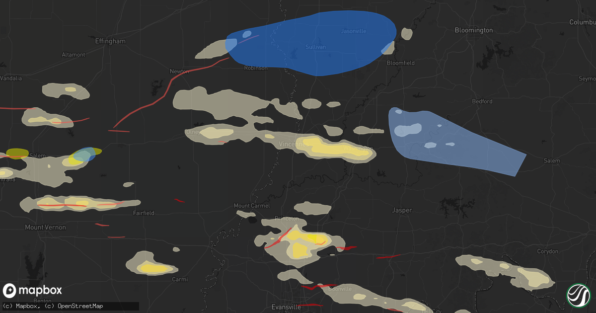 Hail map in Vincennes, IN on June 21, 2026
