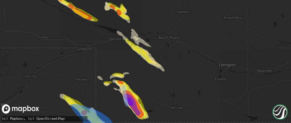 Hail map in Wallace, NE on June 21, 2026