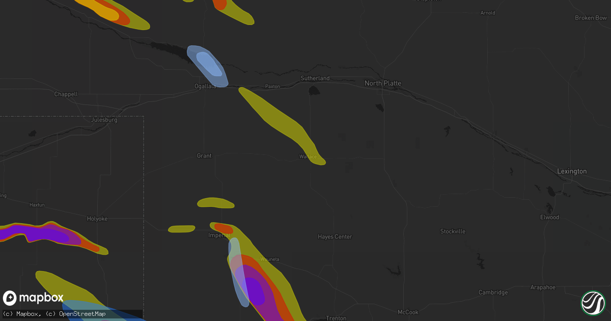 Hail map in Wallace, NE on June 21, 2026