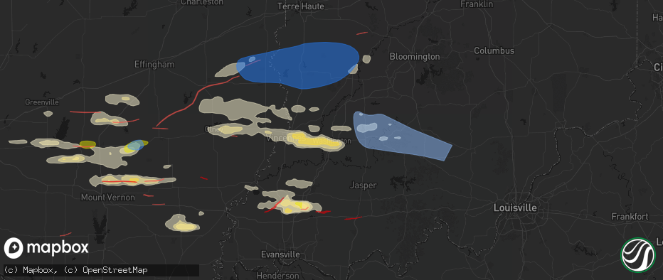 Hail map in Washington, IN on June 21, 2026