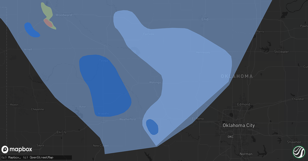 Hail map in Watonga, OK on June 21, 2026