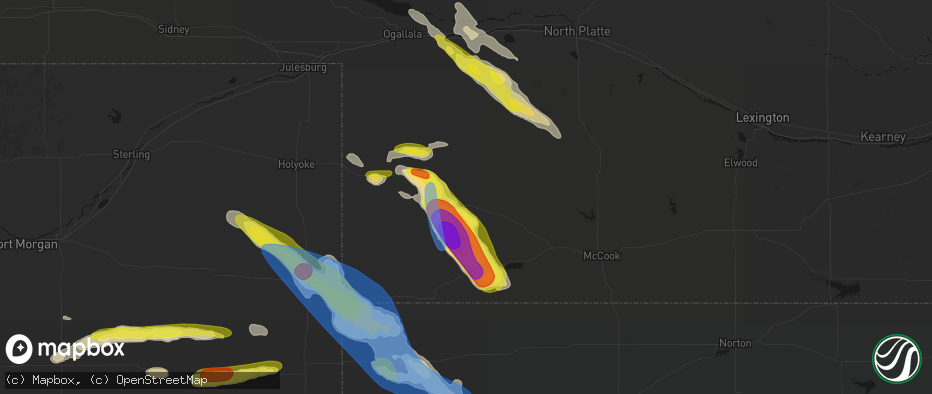 Hail map in Wauneta, NE on June 21, 2026