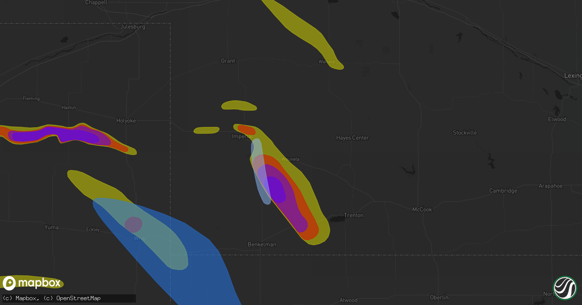 Hail map in Wauneta, NE on June 21, 2026